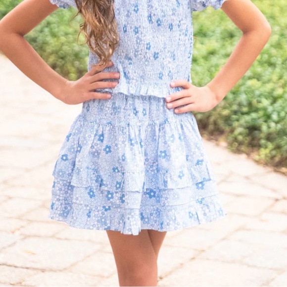 Be Elizabeth By James & Lottie Smocked Ruffle Skirt, Blue Foral Girl’s Size 12 - Picture 7 of 7